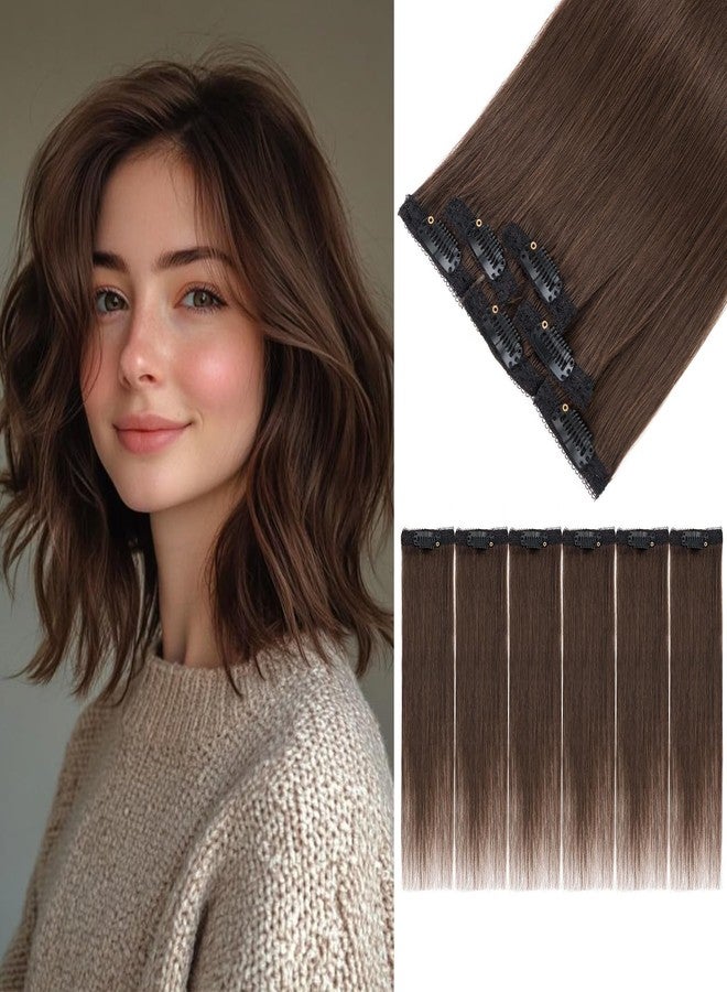 S-noilite 6Pcs Clip in Human Hair Extensions,Remy Single Short Clip in Hair Extensions 6Pcs 6clips Straight Dark Brown Seamless Hairpieces for Women 10Inch 31g - Image 1